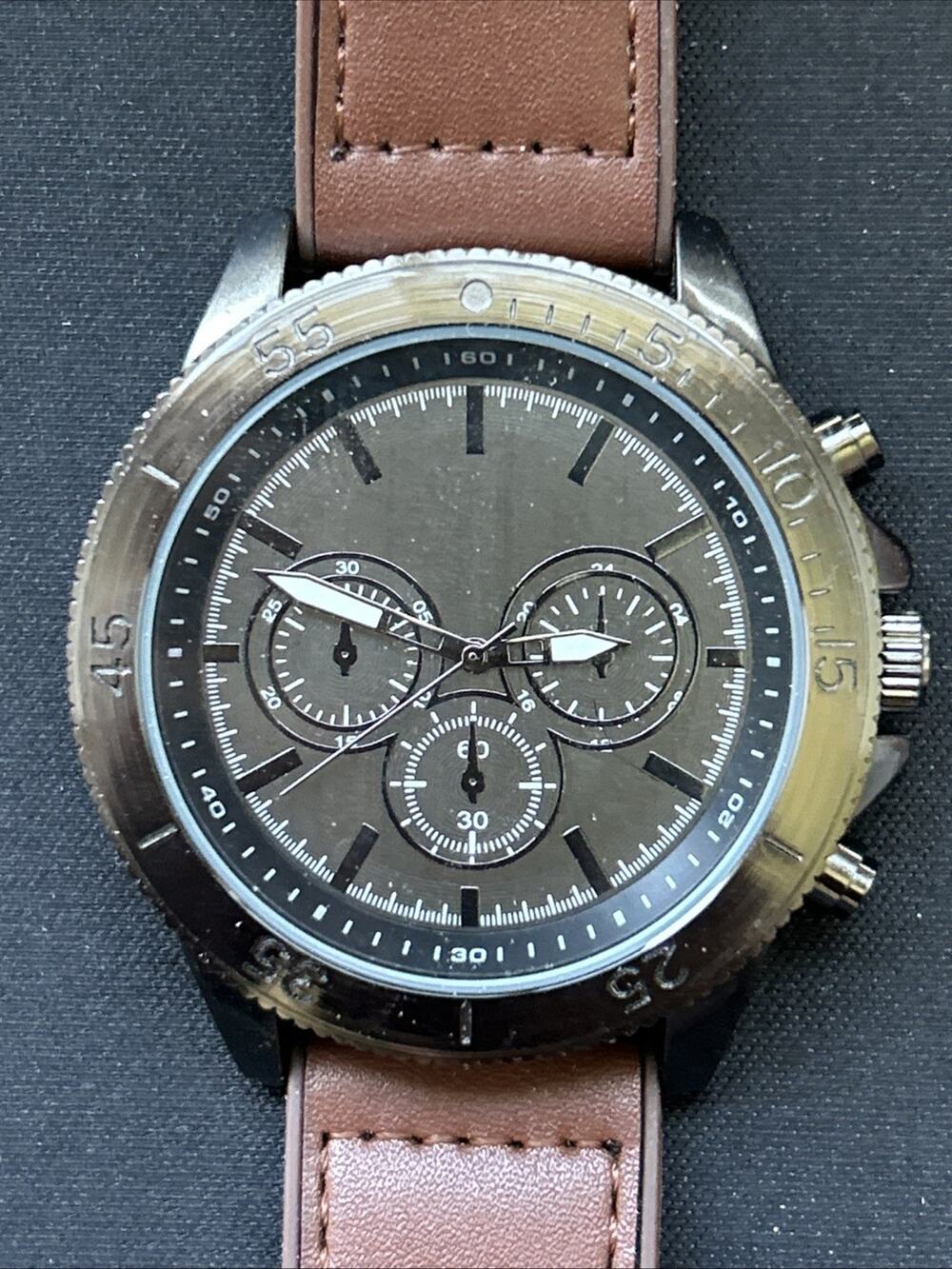 Dark Silver Case And Dial Brown Band Men’s Watch